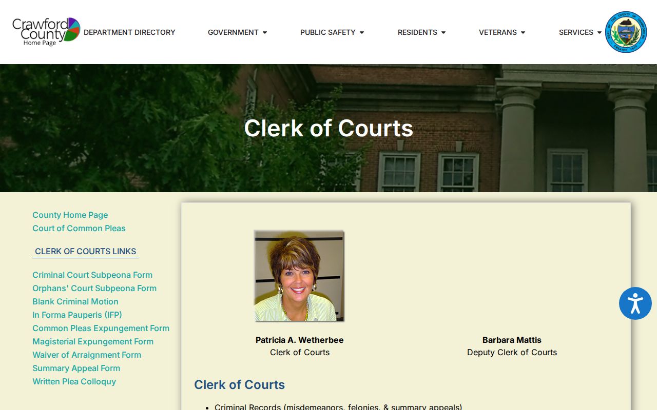 Crawford County Clerk of Courts criminal records page