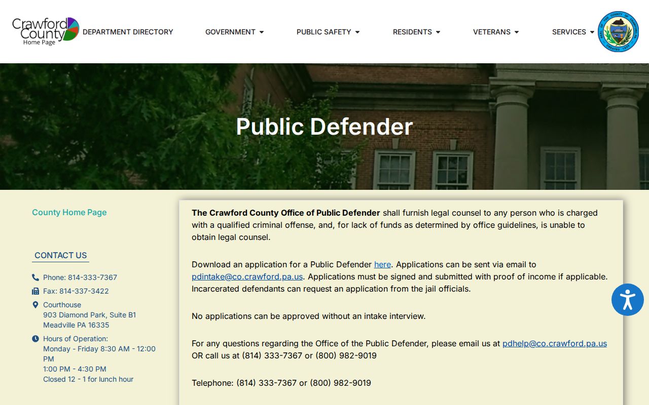 Crawford County Public Defender official intake information